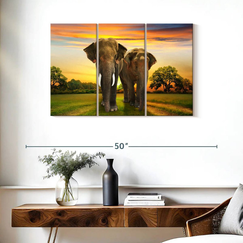 Brampt Elephant Sunset Duo, 24" H x 38" W