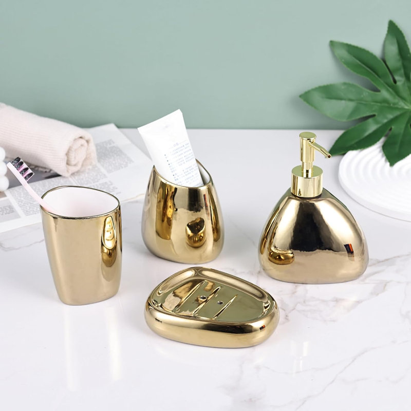 Elegant 4-Piece Electroplated Ceramic Bathroom Set