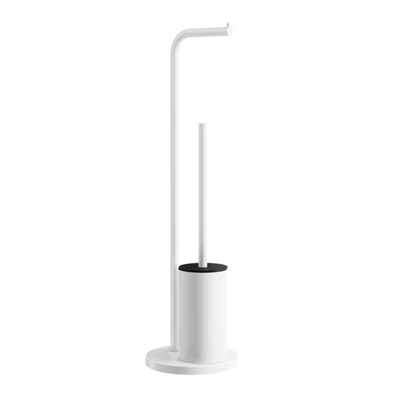 Porte-papier hygiénique sur pied avec brosse de toilette , Blanc mat