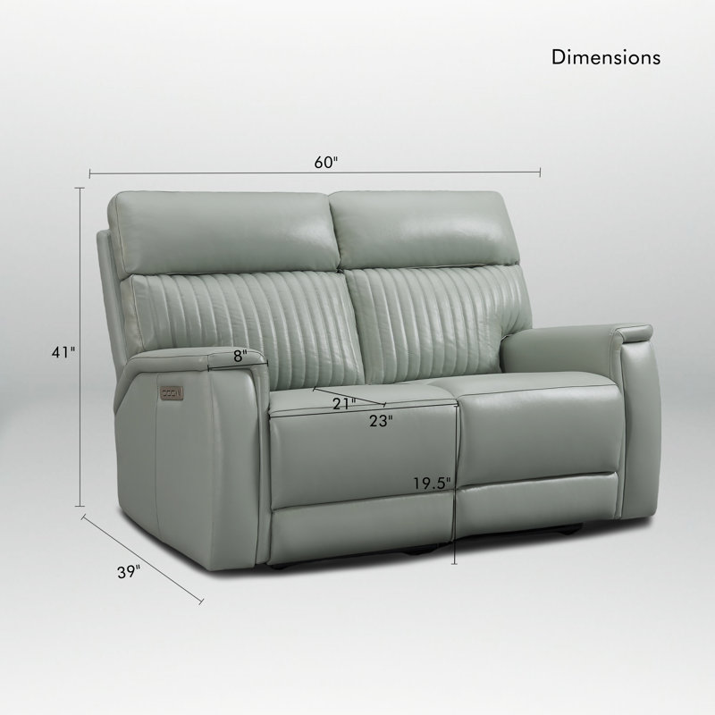 Liudgardas Genuine Leather Triple Power Reclining Loveseat With Zero Gravity, Usb Ports, Adjustable Headrest & Lumbar Support