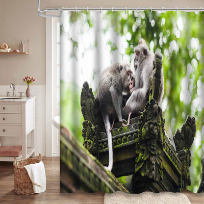 Monkey Angry Baby Indonesia Banana Shower Curtain with 12 Hooks