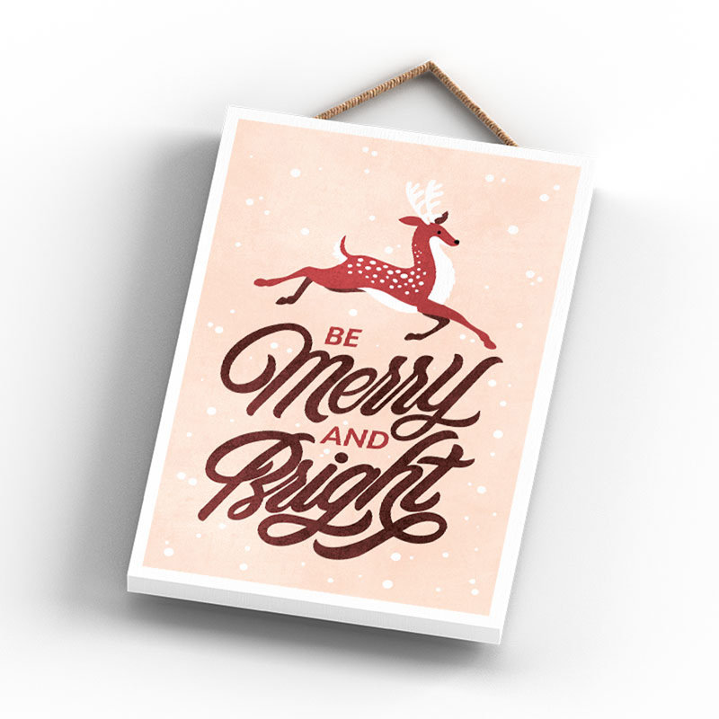 Xmas Be Merry and Bright Baubles Wooden Plaque, 18.5cm H x 12cm W x 0.9cm D