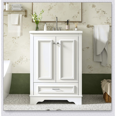 Meuble-lavabo moderne de 24 pouces avec lavabo en céramique, portes à fermeture douce et rangement spacieux pour des salles de bain élégantes et fonctionnelles