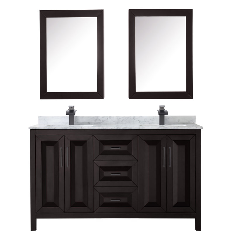 Daria 60'' W Double Vanity, White Cultured Marble, Dark Espresso, Matte Black