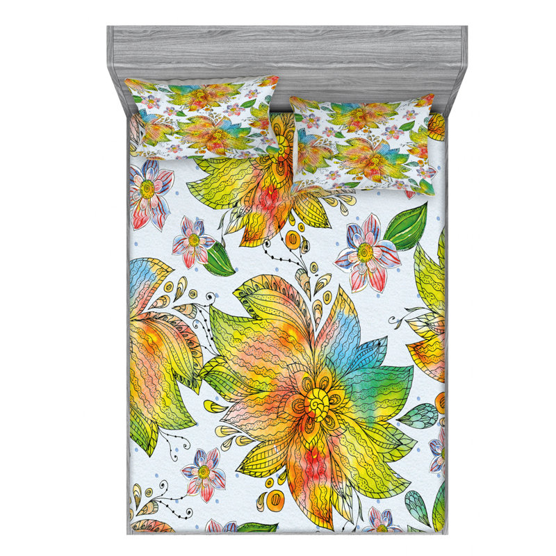 Ensemble de draps floral pour les pétales de fleur, Ensemble de drap pour grand lit avec drap-housse