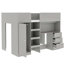 Lit mezzanine robuste en bois pleine grandeur avec garde-robe, bureau, tablettes de rangement et tiroirs