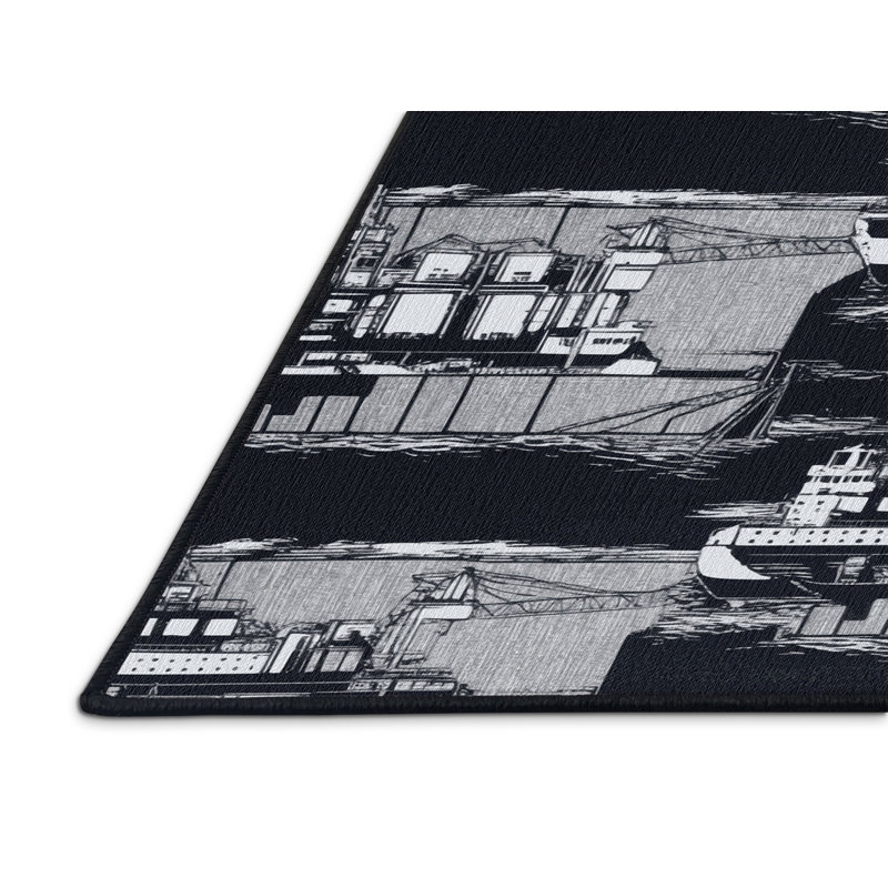 Machine Washable Transportation Gray Area Rug, Rectangle de 5 pi x 8 pi