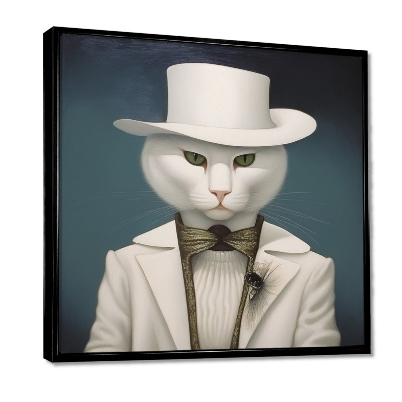 Fancy White Cat In suit With White Hat - Cat, impression murale, Toile avec cadre noir, H 16 po x l 16 po x P 1 po
