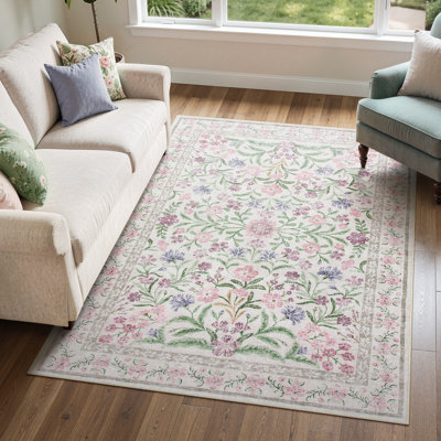 Washable Floral Area Rugs Boho Large Rugs Non-Slip for Bedroom Soft Rubber Backed Carpet