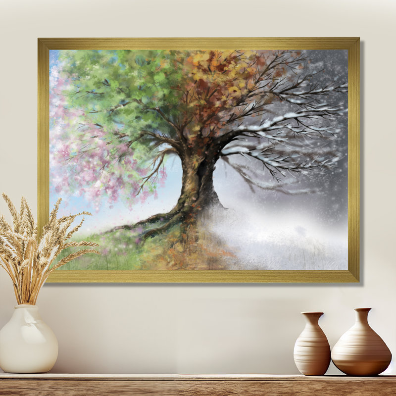 Arbre sur toile, impression de nature quatre saisons - Arbre avec quatre saisons, Impression encadrée, H 24 po x l 32 po