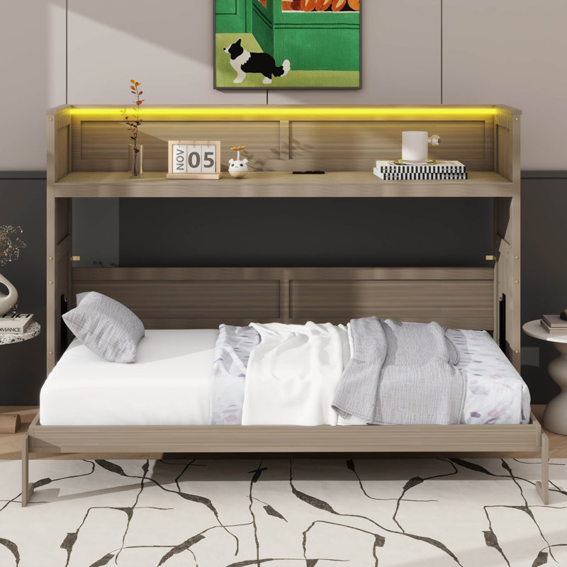 Lit escamotable simple TG avec bureau intégré, éclairage DEL et port de charge USB