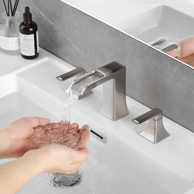 Robinet de lavabo de salle de bain 3 trous à entraxe de 8 pouces avec bonde escamotable, nickel brossé, poignée double levier, tuyau de robinet de lavabo en nickel, trou large, poignée