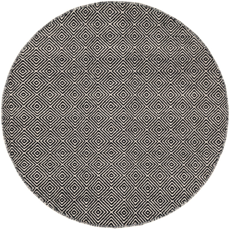 Contemporary Ohara Area Rug Black Colour, Round 4'1"