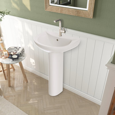 Lavabo de salle de bain piédestal en U blanc avec trop-plein 25 po TOBILI