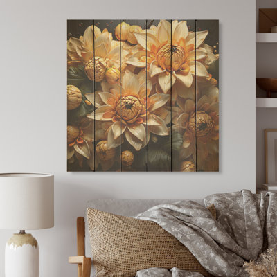 Tournesols représentés avec des abat-jours changeants - Art de tournesols sur bois de pin naturel