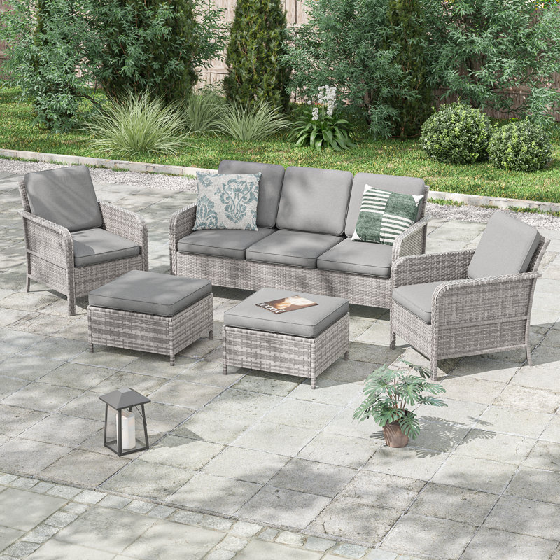 Ensemble de conversation de patio 5 pièces avec chaise et coussins épaississants, Gris