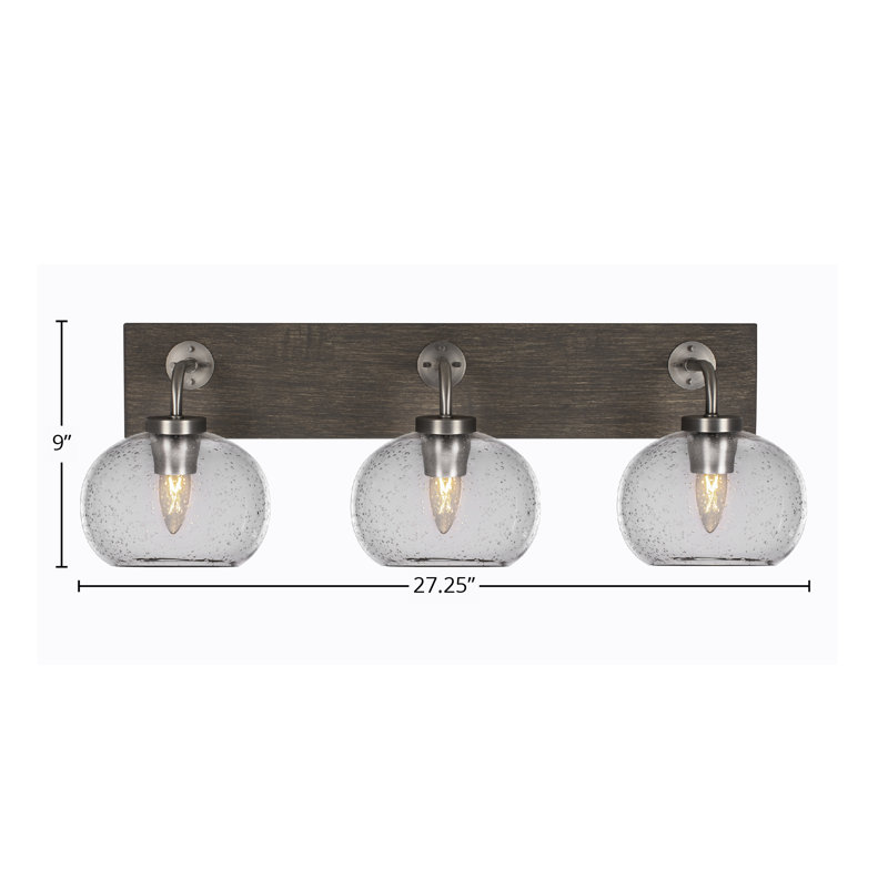 Barre d'éclairage de salle de bain 3 lumières Oxbridge, Graine noire, Graphite / bois vieilli