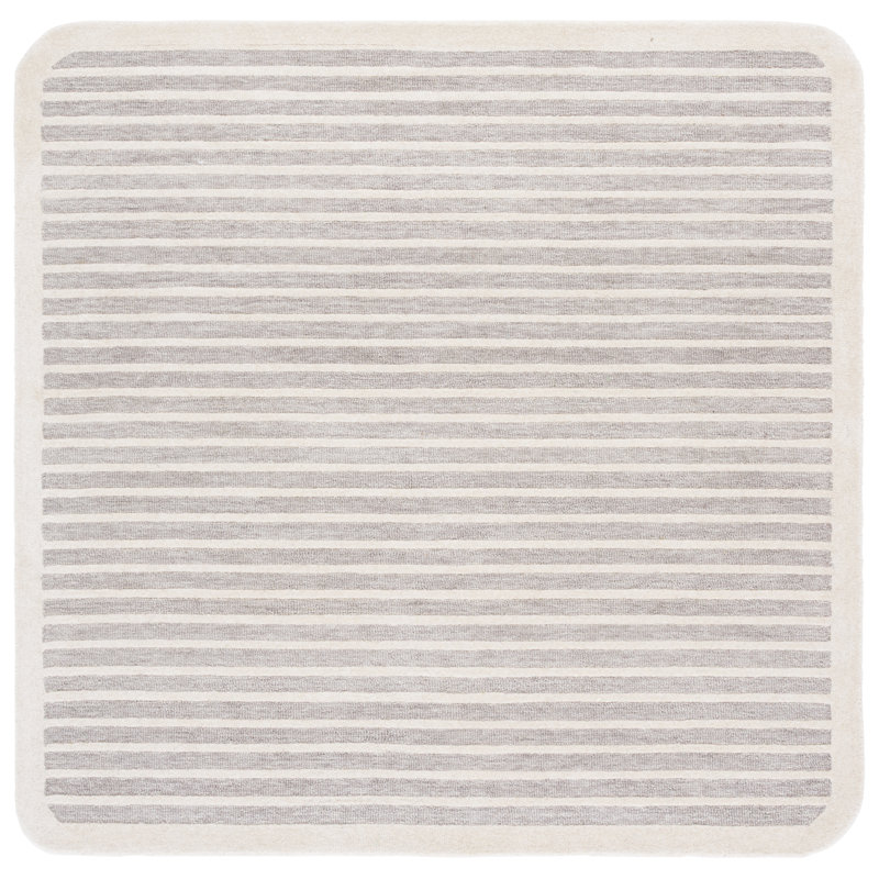 Ebony Hand Tufted Wool/Cotton Striped Rug in Grey/Ivory, Rectangle 8' x 10'