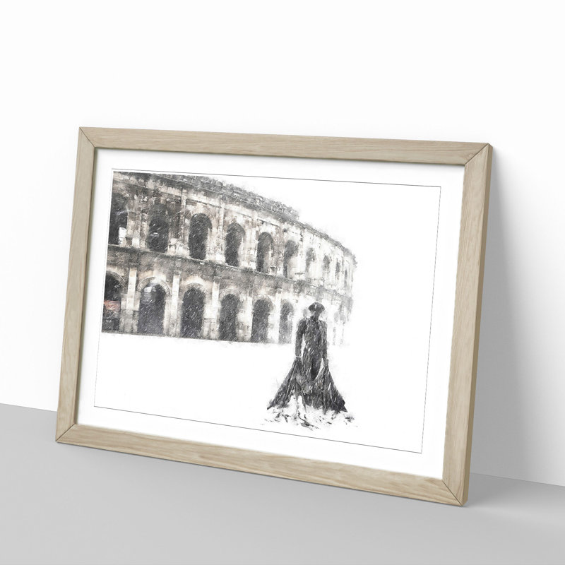 Arena Of Nimes In France - Single Picture Frame Painting on MDF, 62cm H x 91cm W x 2cm D, Oak