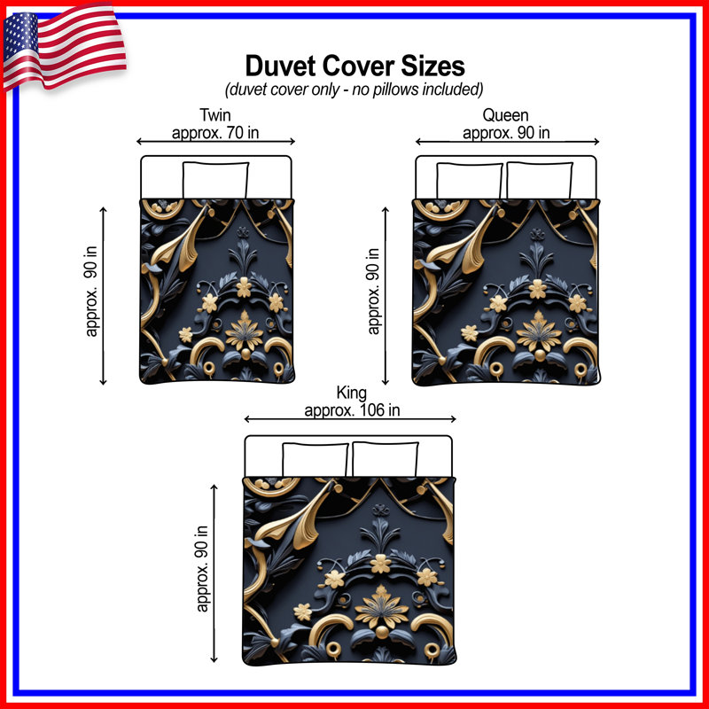 Housses de couette ornées à motif floral baroque, Queen