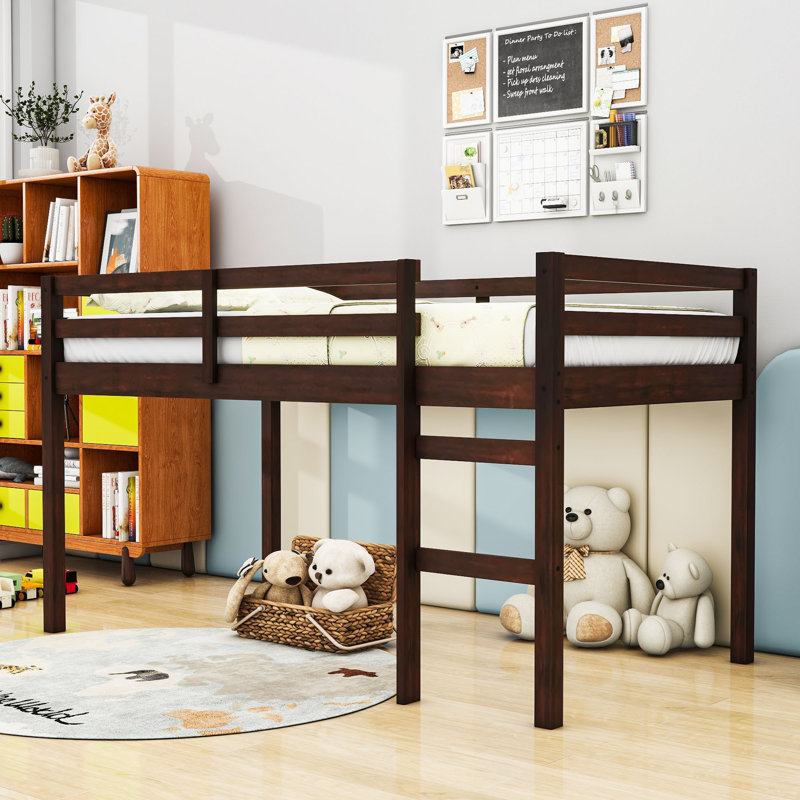 Lit mezzanine simple en bois avec échelle, Espresso