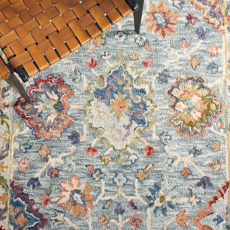 Tapis oriental gris / vert en laine / coton touffeté à la main, Rectangulaire 8 pi x 10 pi