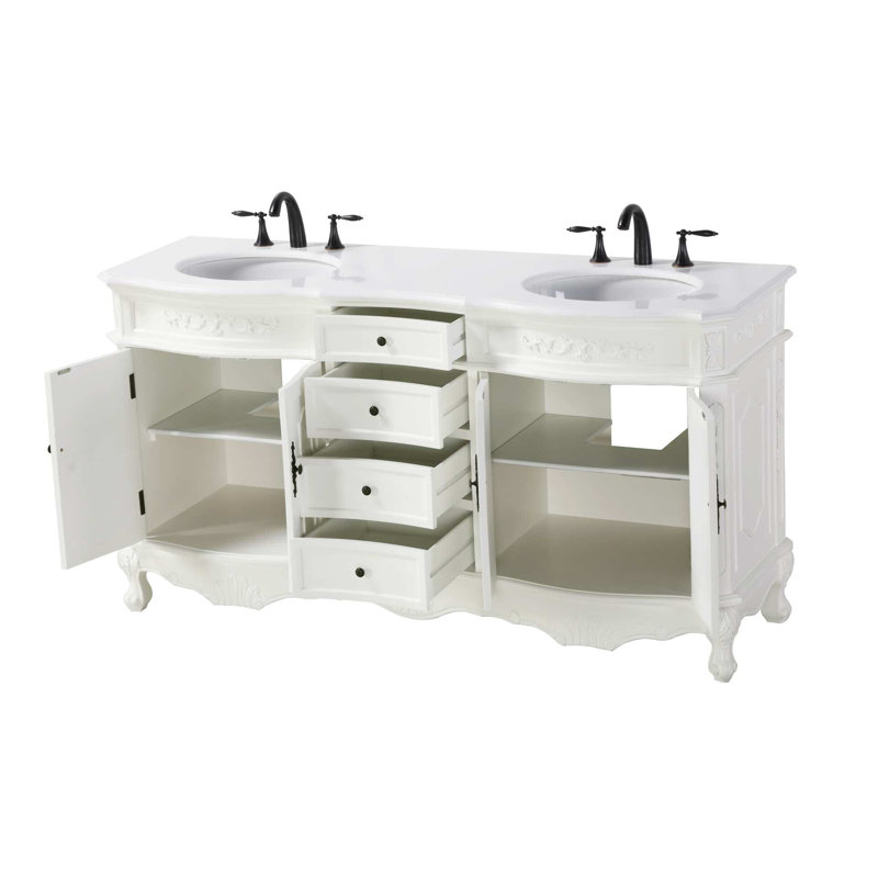 Meuble-lavabo double 66 po blanc antique, Blanc antique