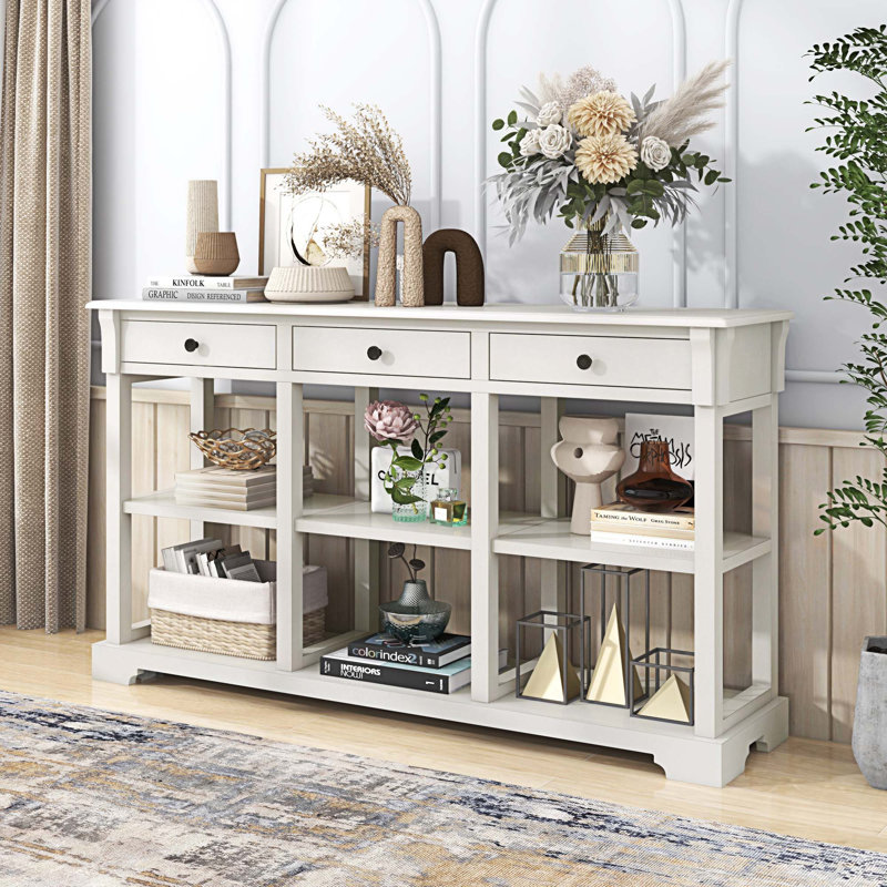 Buffet à 3 tiroirs de 58 po de large Kaion, Blanc antique