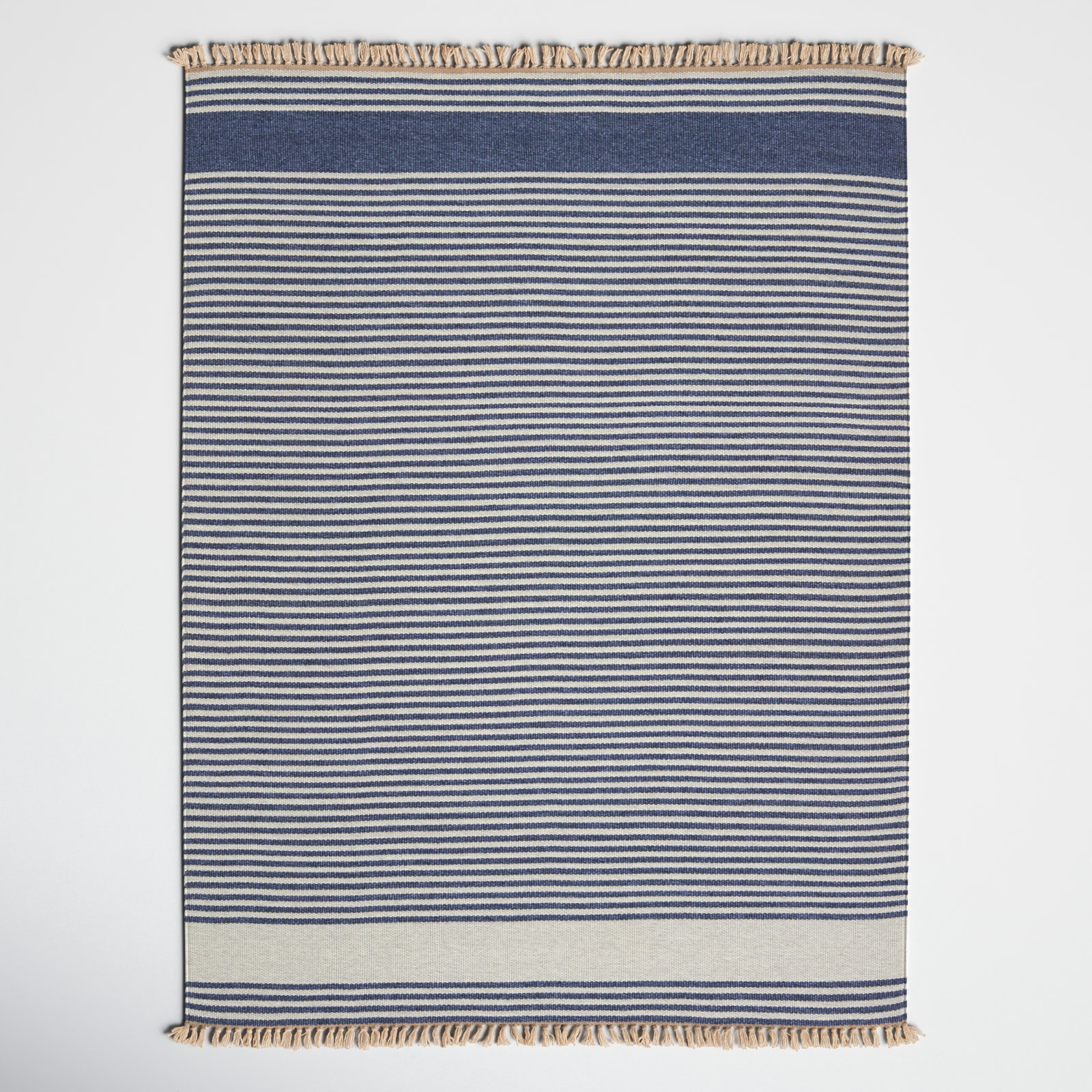 Brocka Blue White Hand-Woven Striped Outdoor Rug, Rectangle 2' x 3'