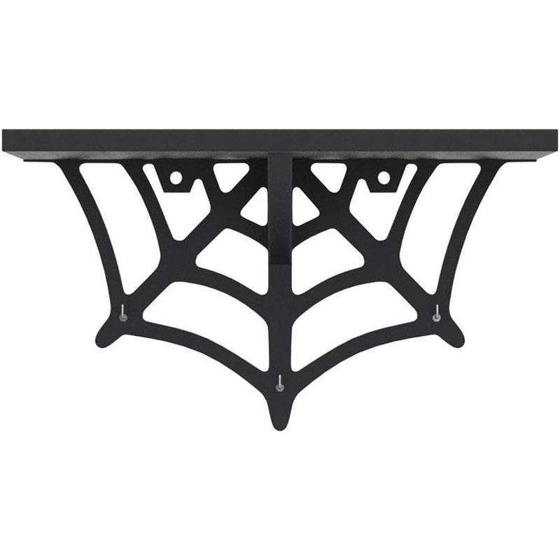 Spider Web Floating Shelf - Gothic Halloween Hanging Shelf With Hooks For Wall Oddities And Curiosities - Black Spooky Goth Wall Decor For Kitchen And Home - Crystal Display Shelf For Stones