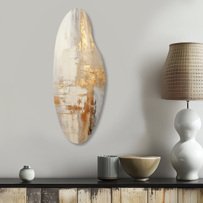 Gold And White Abstract Split - Abstract Shapes Curved Shape Metal Wall Sculpture
