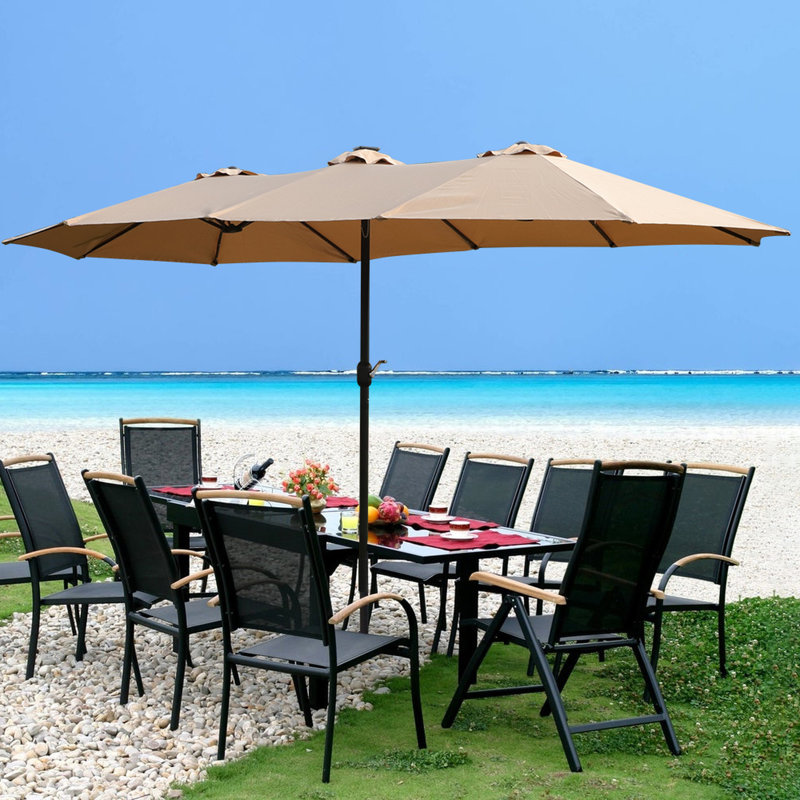 Parasol d'extérieur double 15 x 9 pi avec base rectangulaire rouille taupe