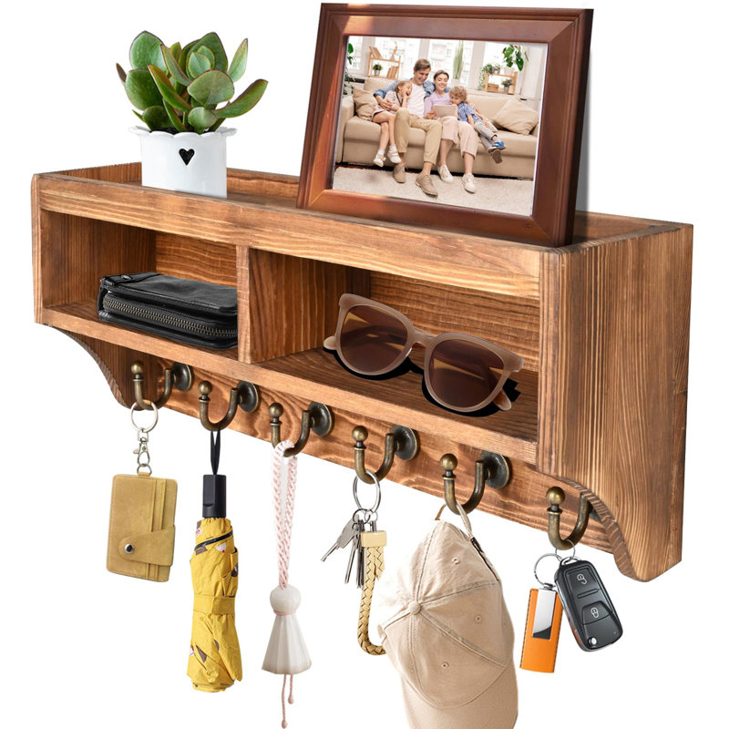 Keychain Wall Mount - Mail Organizer Wall Mount With 6 Key Hooks And Storage Box