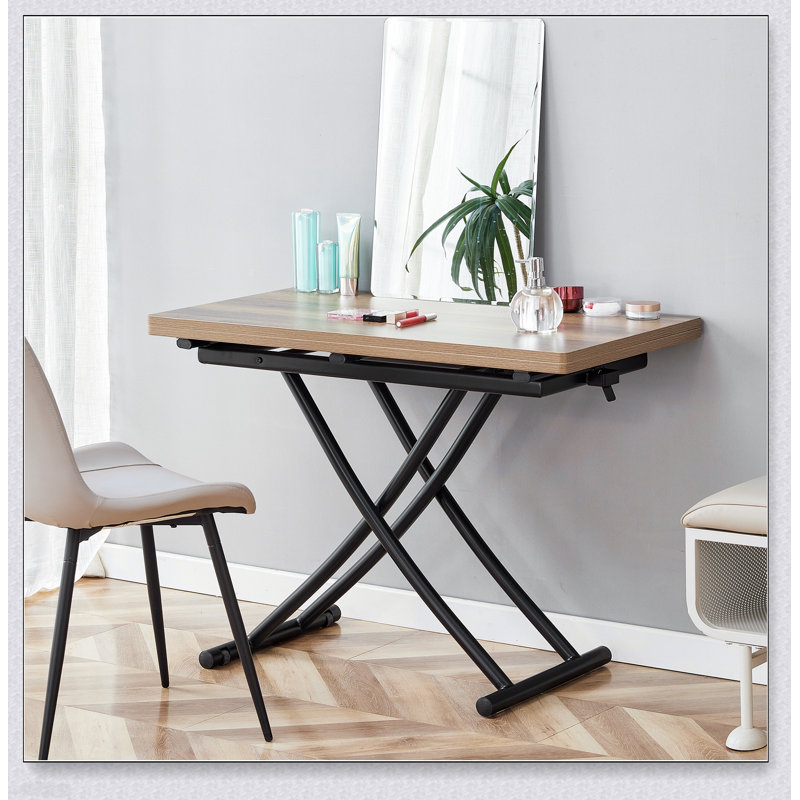 Table élévatrice multifonctionnelle moderne avec plateau en panneau de fibres à densité moyenne de 0,8 po d'épaisseur et pieds en métal noir, polyvalente et polyvalente