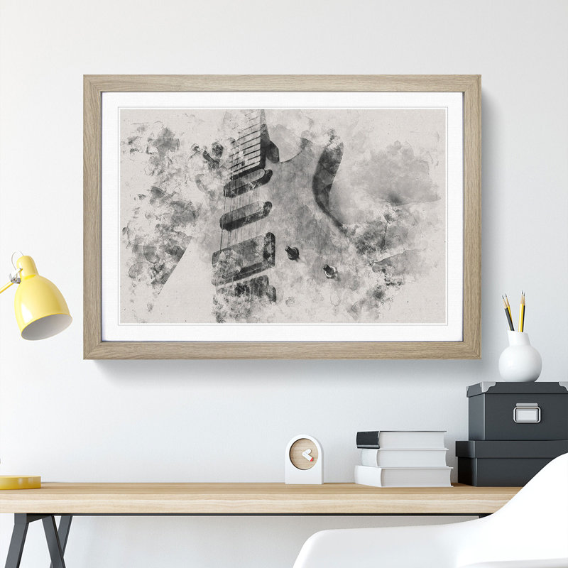 Electric Guitar Vol.2 Watercolour - Picture Frame Graphic Art, 36cm H x 48cm W x 2cm D, Oak