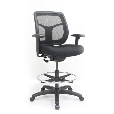 Tabouret de dessinateur de bureau Apollo avec siège rembourré TEMPUR®, dossier en filet et repose-pieds Apollo