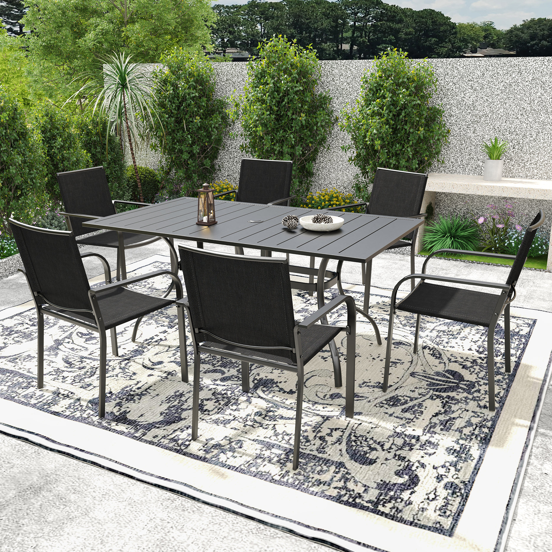 6 seater patio set with umbrella Outsunny Piece Outdoor Dining for 4 Black/Coffee in 1.65 umbrella hole with a plastic cap Arlopu 7 Pieces Patio Furniture