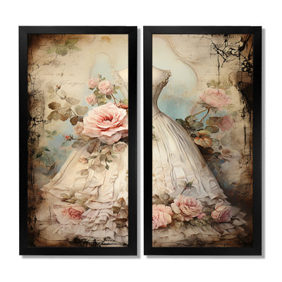 «Vintage Fashion Dress Elegance», reproduction d'art sur toile, art mural rose