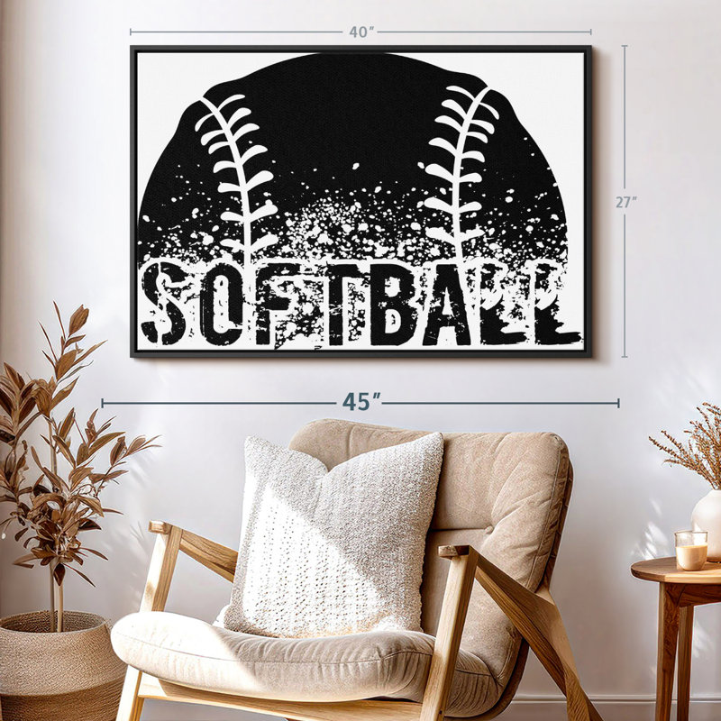 Impression sur toile noire Softball, H 27 po x l 40 po