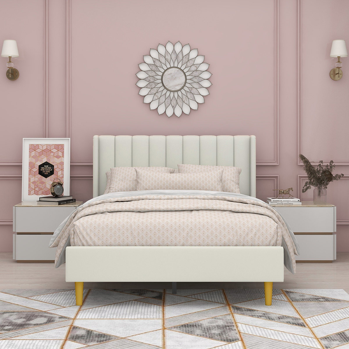 Wade Logan® Eriksay Low Profile Upholstered Platform Bed with Wingback Headboard | Wayfair