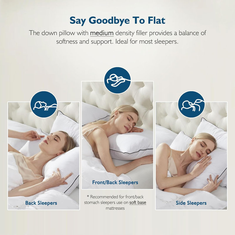 Xavier 100% Organic Cotton Soft-Medium Support Feather Down Pillows Set of 2, Standard