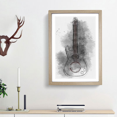 Neon Electric Guitar in Abstract - Framed Print