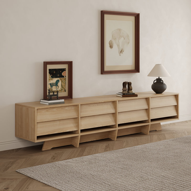 78.7" TV Console Modern TV Stand With Storage Walnut Finish, Oak