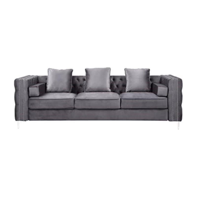 Canapé en velours Patrycja, Velours gris velours, H 32 po x l 95 po x P 36 po