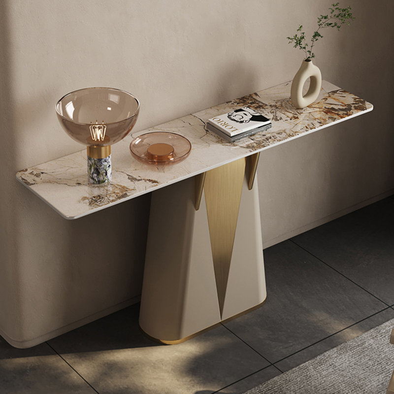 Console de style français en pierre frittée., H 33,4 po x l 59 po x P 13,7 po