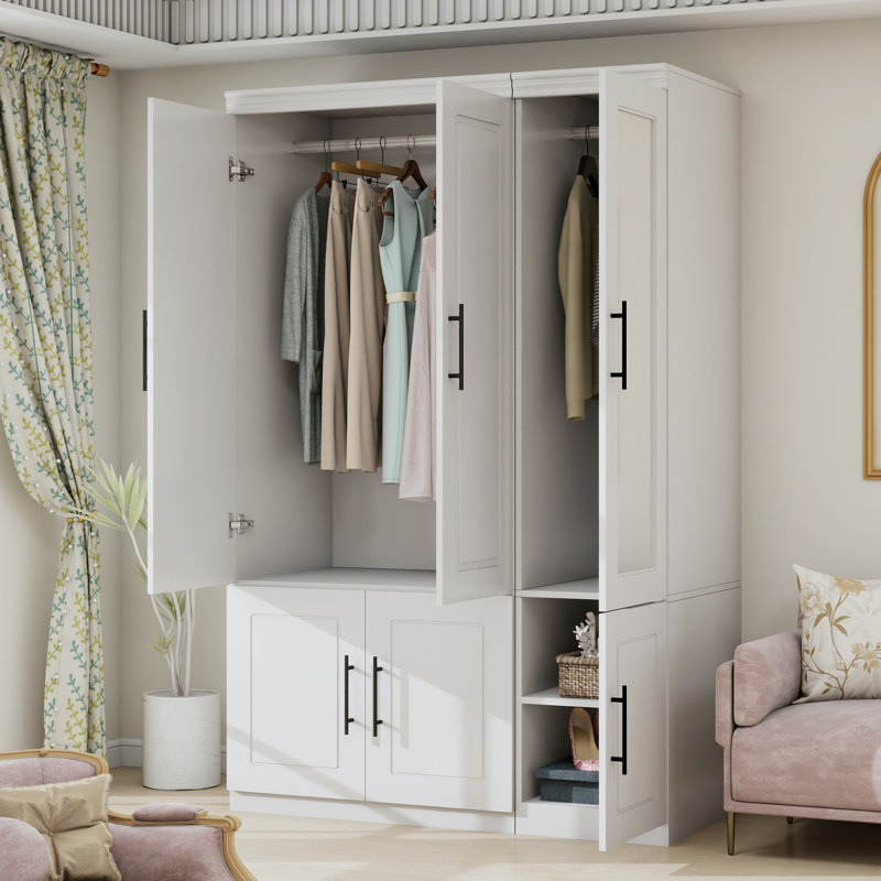 Armoire-penderie 3 portes et miroir, blanc