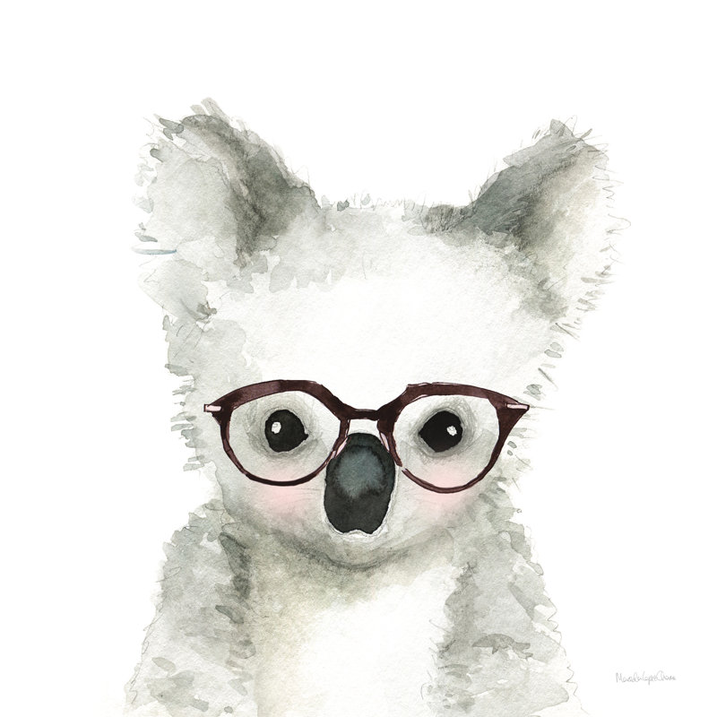 Koala dans des verres par Mercedes Lopez Charro - reproduction d'art, Cadre flottant noir, Non, H 30 po x l 30 po
