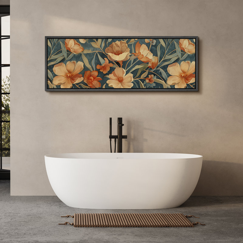 «Abstract Botanical Floral Elegance», reproduction d'art rétro encadrée sur toile, H 20 po x l 60 po, Noir, noir, noir, noir