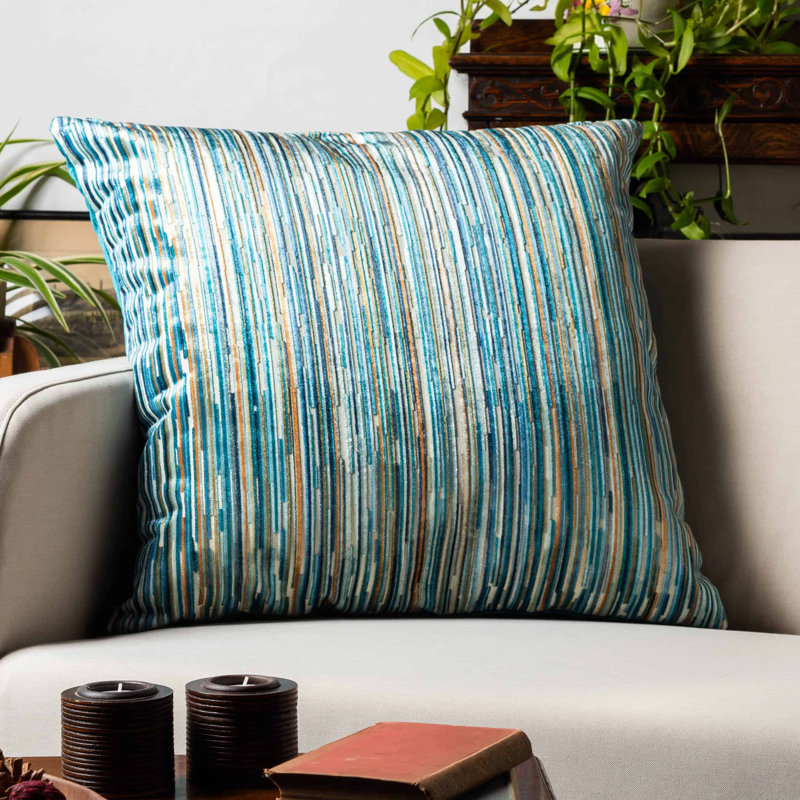 Striped Blue Cushion, 58x58cm, Feather filled