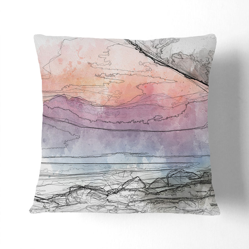 The Elgol Coast in the Isle of Skye Scotland Sketch Cushion with Filling, Stone, 55cm H x 55cm W x 20cm D
